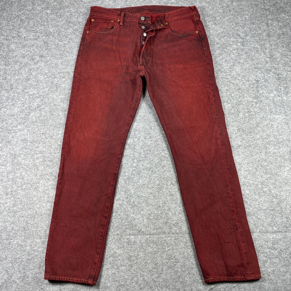 Levis 501 CT Jeans Mens 36x32 (Fits 35x31) Red Customized Tapered Overdyed Denim